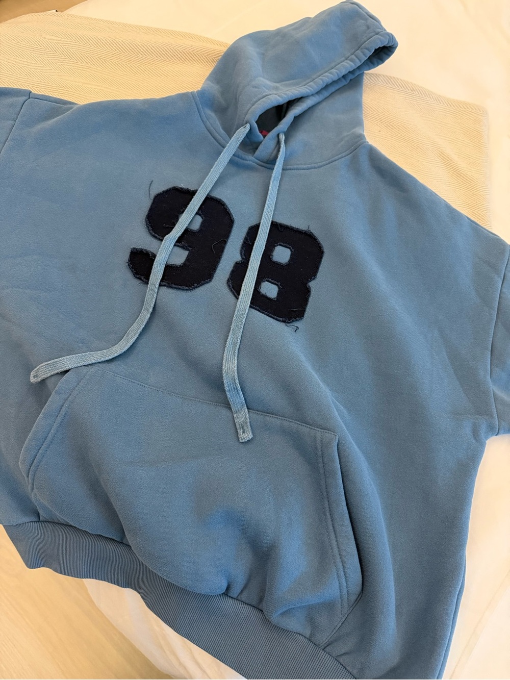 Edikted Light Blue Crewneck Hoodie with Black '98' Applique